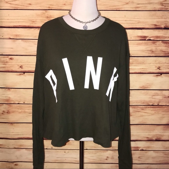 🆕 VS PINK Olive Draped Drippy Thermal - Picture 2 of 6